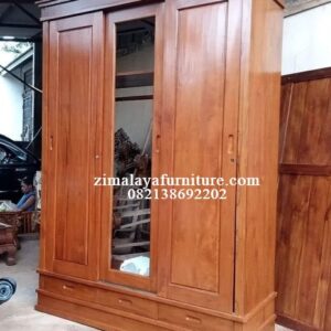 Lemari Pakaian Jati 3 Pintu Sliding Jepara