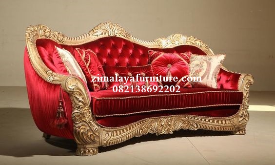 Sofa Ukir Classic Warna Gold Mix Red